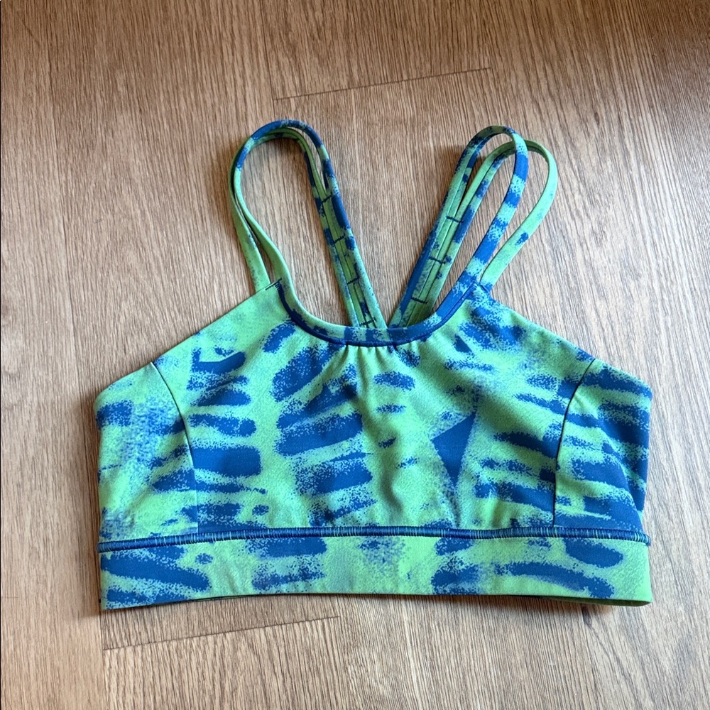 Janji Lime Green and Navy Blue Abstract Strappy Sports Bra